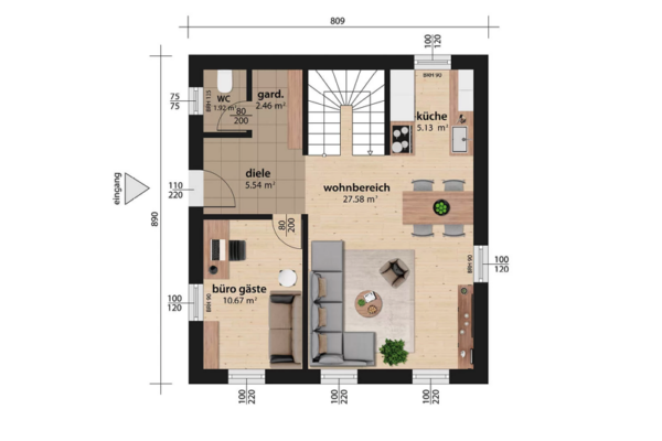 Einfamilienhaus Grundriss 110 2D EG