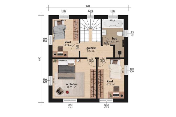 Einfamilienhaus Grundriss 110 2D OG