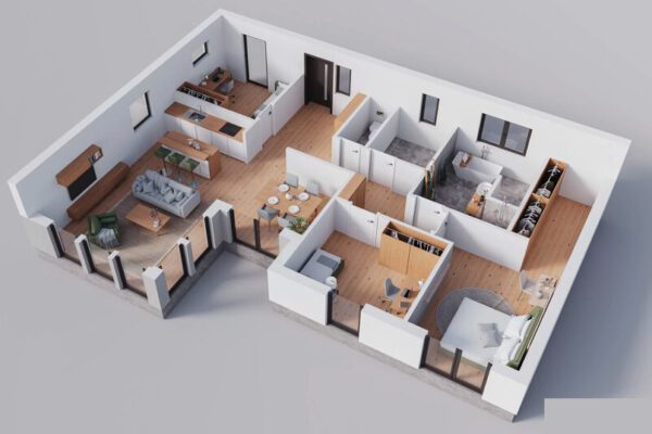 120 Bungalow 3D Grundriss