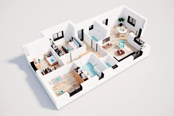 100 Bungalow 3D Grundriss